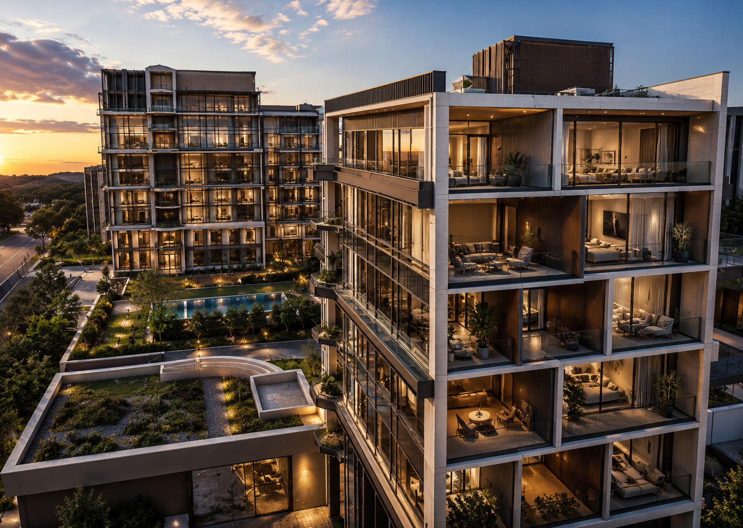 Render fotorrealista de edificio residencial
